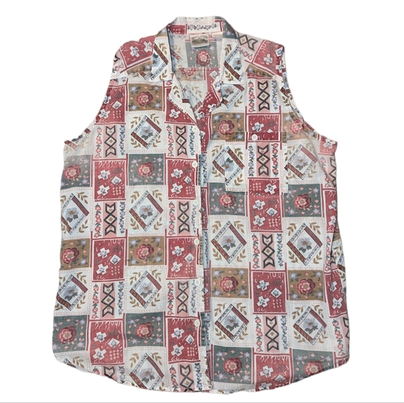 Vintage Pearl River Floral Button Down Sleeveless Collared Grandma Top Prairie - Picture 1 of 11